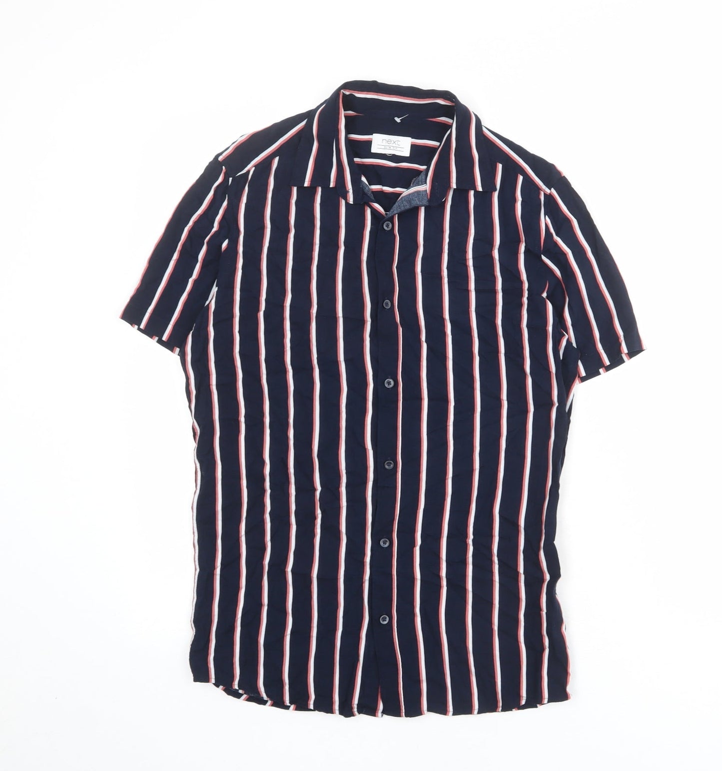NEXT Mens Blue Striped Viscose Button-Up Size XS Collared Button