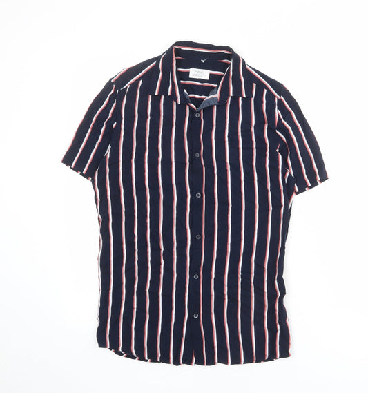 NEXT Mens Blue Striped Viscose Button-Up Size XS Collared Button