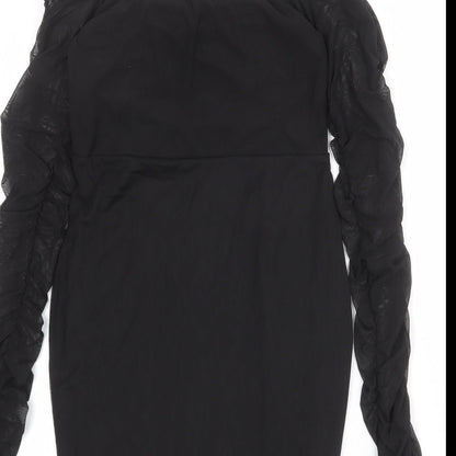 PRETTYLITTLETHING Womens Black Polyester Bodycon Size 10 Off the Shoulder Pullover