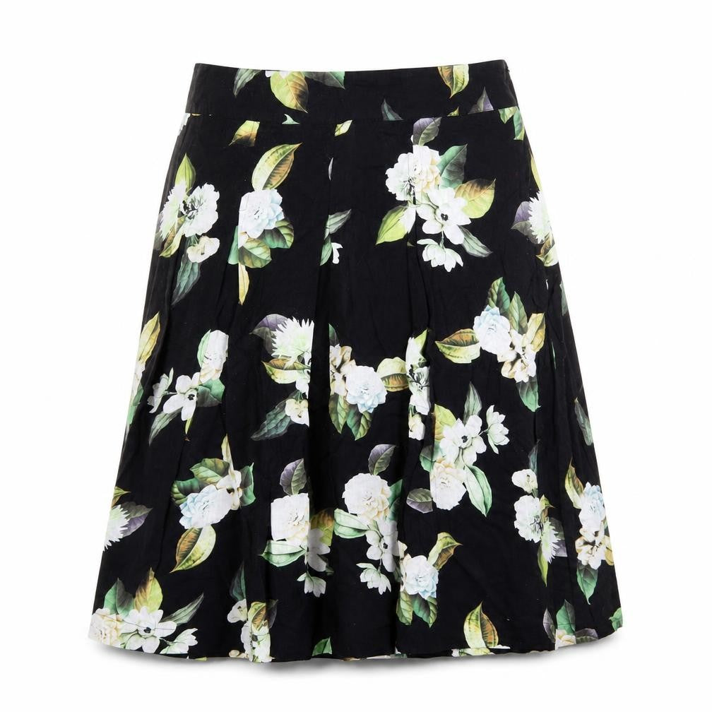 Phase Eight Womens Black Floral Cotton Swing Skirt Size 10 Zip