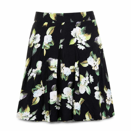 Phase Eight Womens Black Floral Cotton Swing Skirt Size 10 Zip