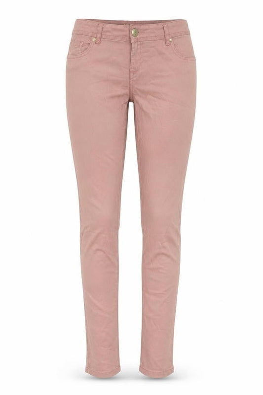 Front view of Denim & Co. women’s pink cotton skinny jeans, size UK 12, 32-inch leg regular zip