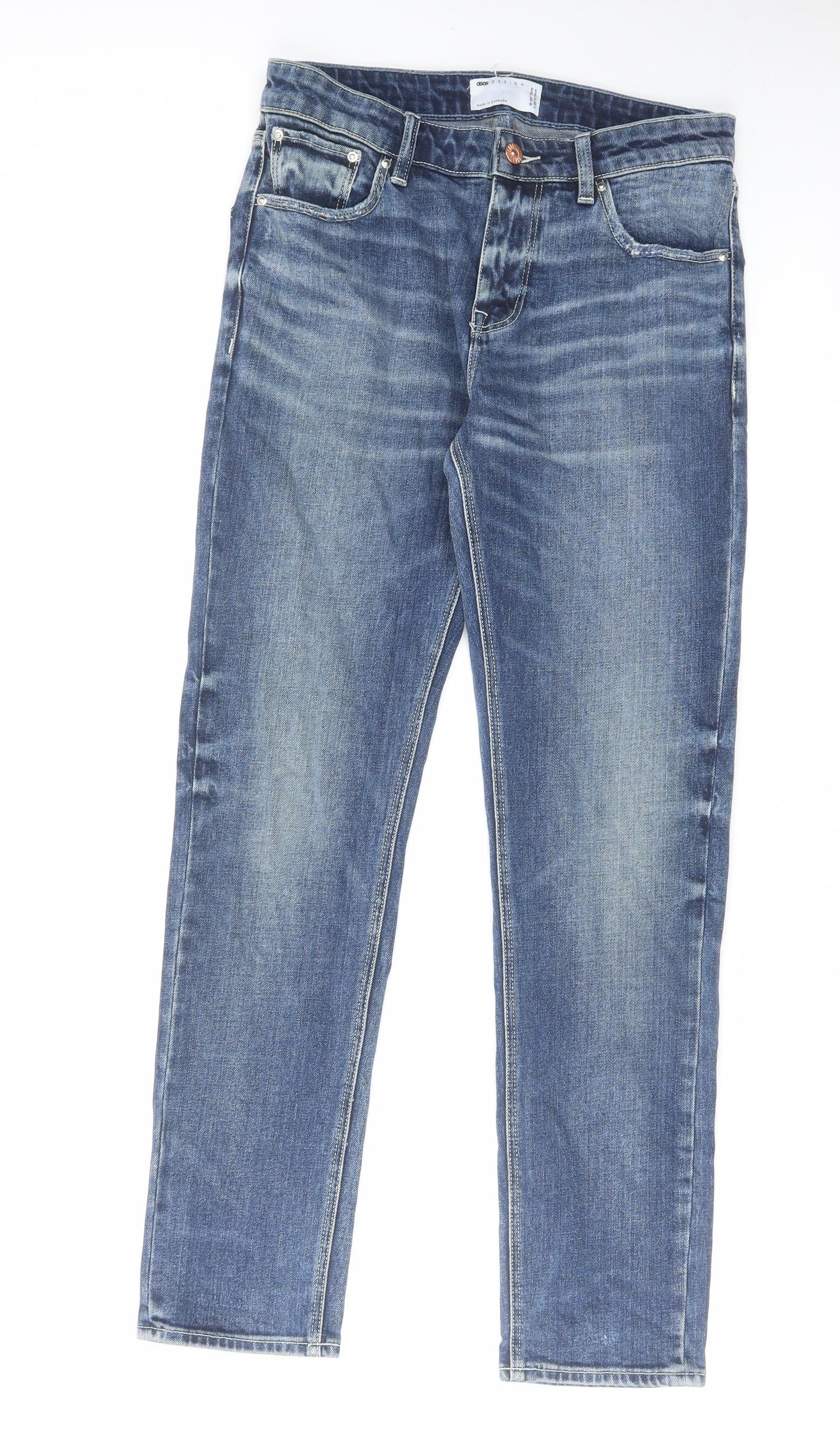 ASOS Womens Blue Cotton Straight Jeans Size 30 in L30 in Regular Zip