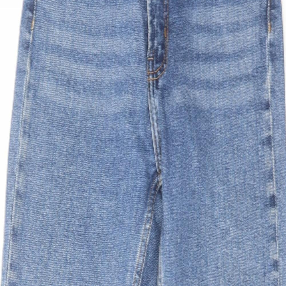 Denim & Co. Womens Blue Cotton Straight Jeans Size 8 L26 in Regular Zip - Raw Hem