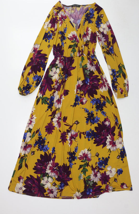 Jessica Joy Womens Multicoloured Floral Polyester Maxi Size S V-Neck Pullover