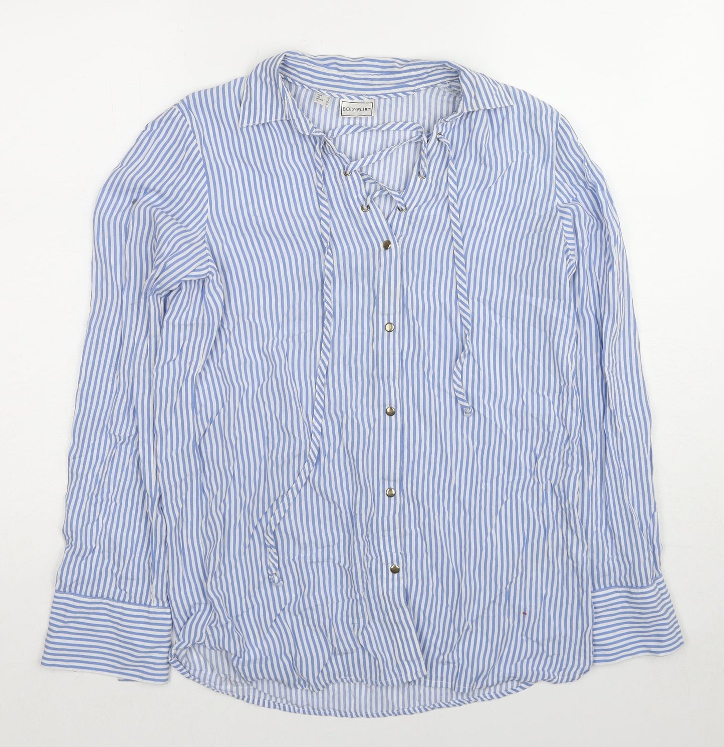 Body Flirt Womens Blue Striped Viscose Basic Button-Up Size 6 Collared