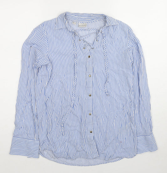 Body Flirt Womens Blue Striped Viscose Basic Button-Up Size 6 Collared