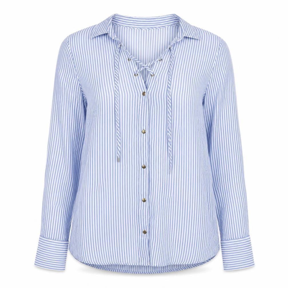 Body Flirt Womens Blue Striped Viscose Basic Button-Up Size 6 Collared