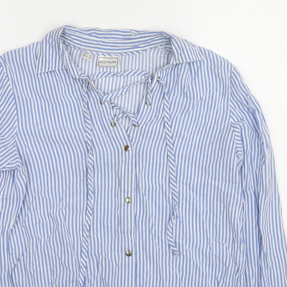 Body Flirt Womens Blue Striped Viscose Basic Button-Up Size 6 Collared