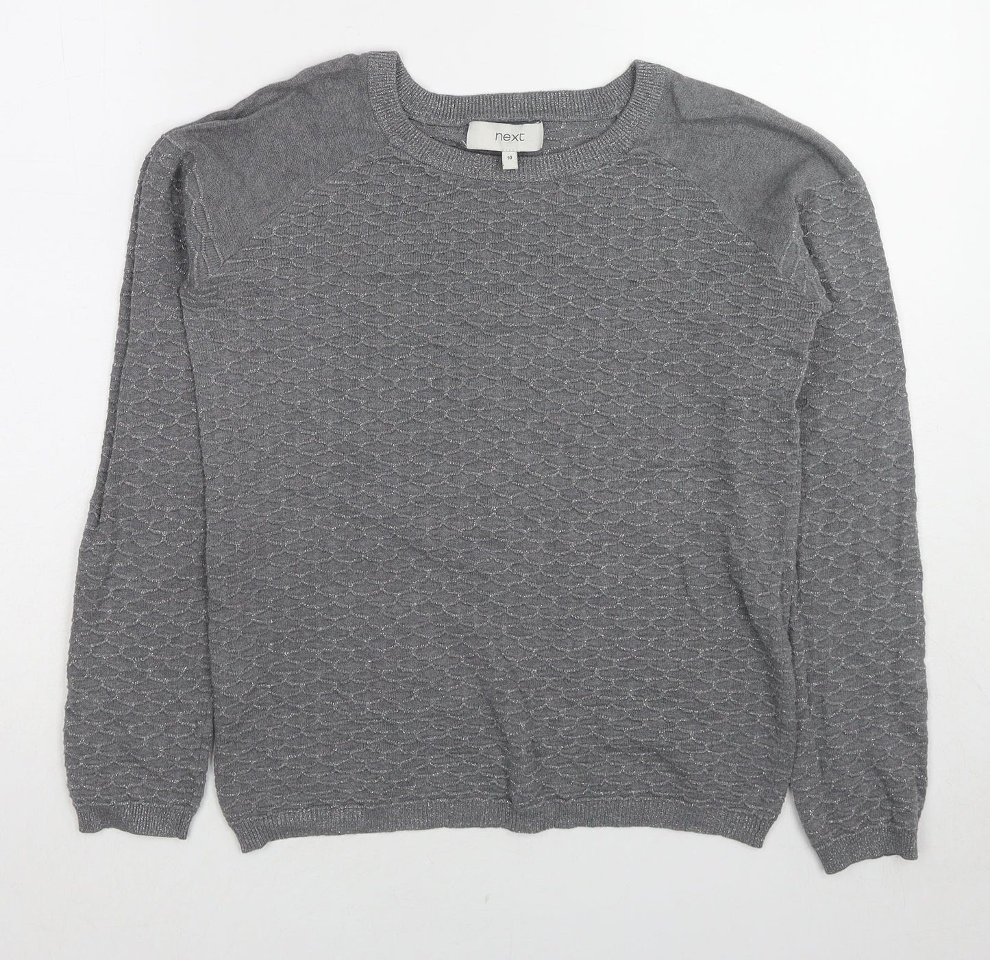 NEXT Womens Grey Round Neck Geometric Cotton Pullover Jumper Size 10