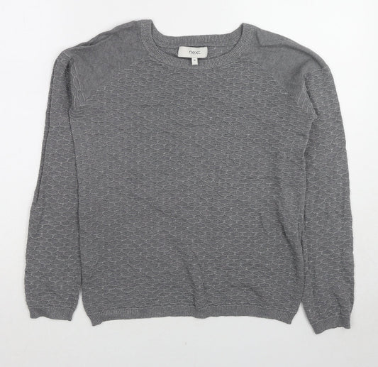 NEXT Womens Grey Round Neck Geometric Cotton Pullover Jumper Size 10