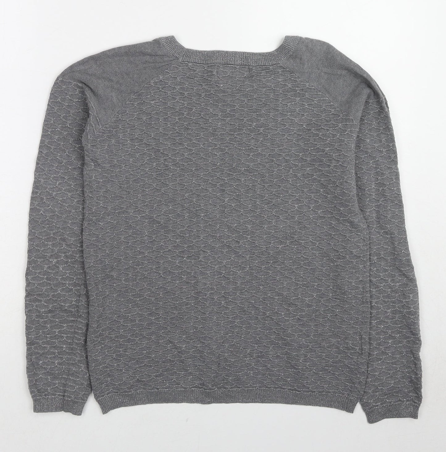 NEXT Womens Grey Round Neck Geometric Cotton Pullover Jumper Size 10