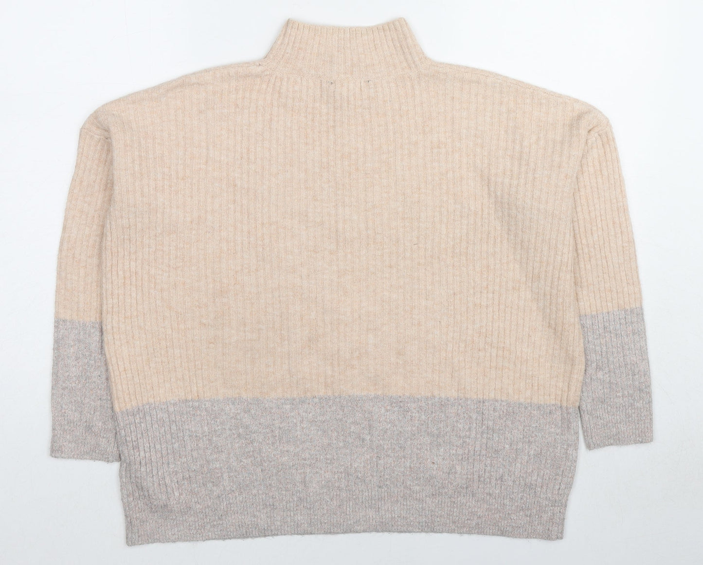 Marks and Spencer Womens Beige Mock Neck Acrylic Pullover Jumper Size S