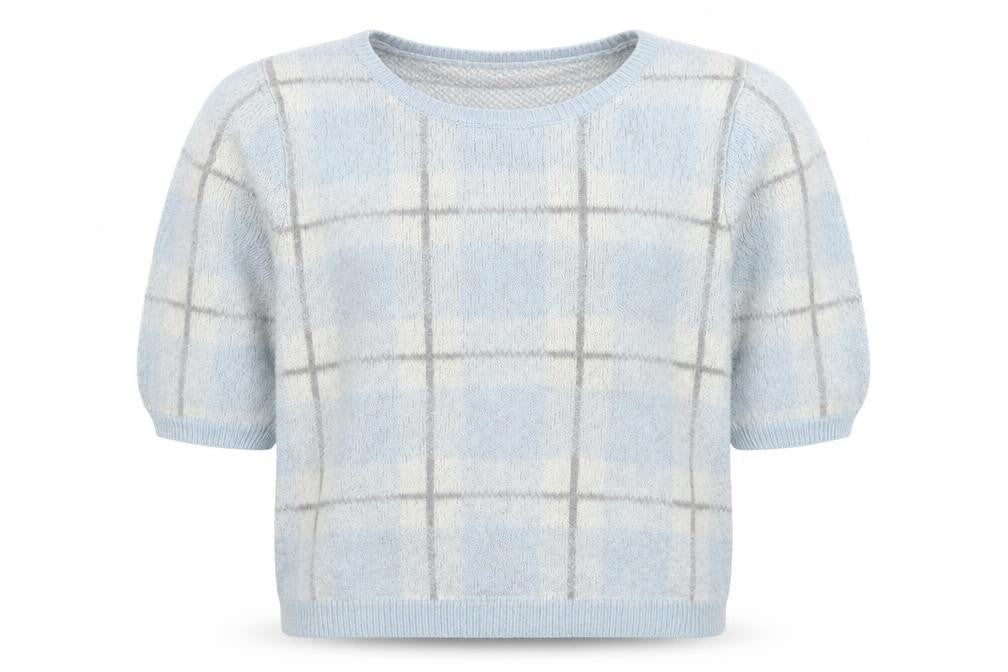 South Womens Blue Crew Neck Plaid Acrylic Pullover Jumper Size 2XS