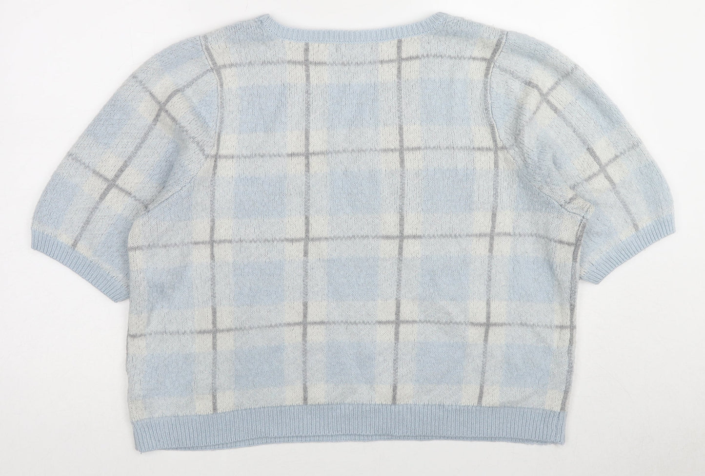 South Womens Blue Crew Neck Plaid Acrylic Pullover Jumper Size 2XS