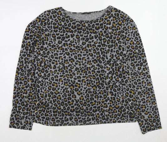 M&Co Womens Multicoloured Boat Neck Animal Print Polyester Pullover Jumper Size 12 - Leopard pattern