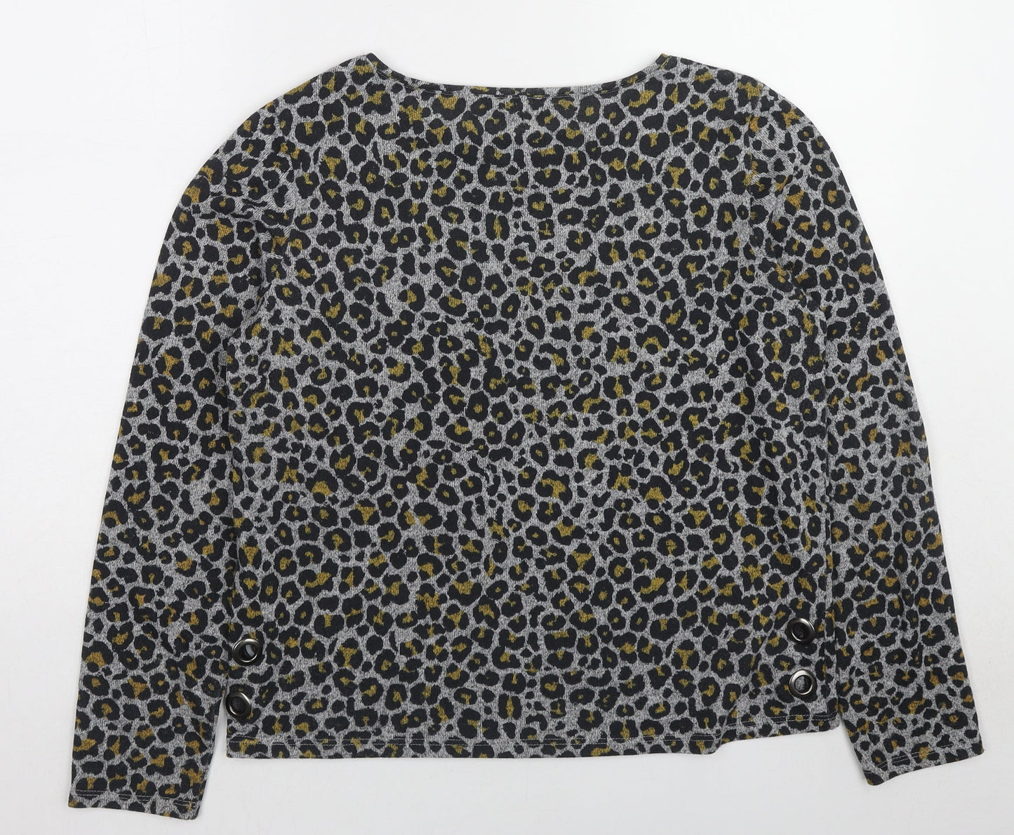 M&Co Womens Multicoloured Boat Neck Animal Print Polyester Pullover Jumper Size 12 - Leopard pattern