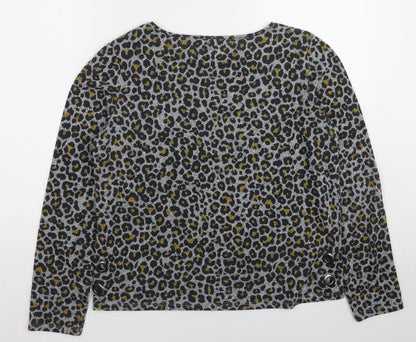 M&Co Womens Multicoloured Boat Neck Animal Print Polyester Pullover Jumper Size 12 - Leopard pattern