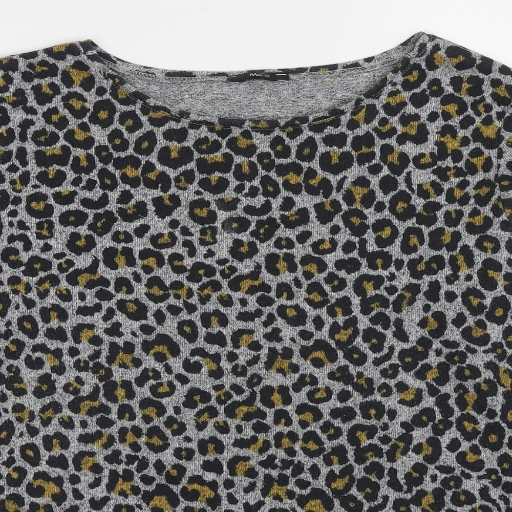 M&Co Womens Multicoloured Boat Neck Animal Print Polyester Pullover Jumper Size 12 - Leopard pattern