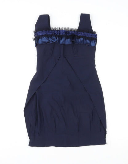 By Obi Womens Blue Polyester Mini Size 10 Square Neck Zip - Lace Up Back