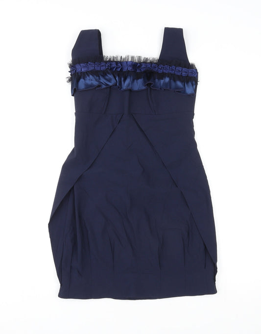 By Obi Womens Blue Polyester Mini Size 10 Square Neck Zip - Lace Up Back