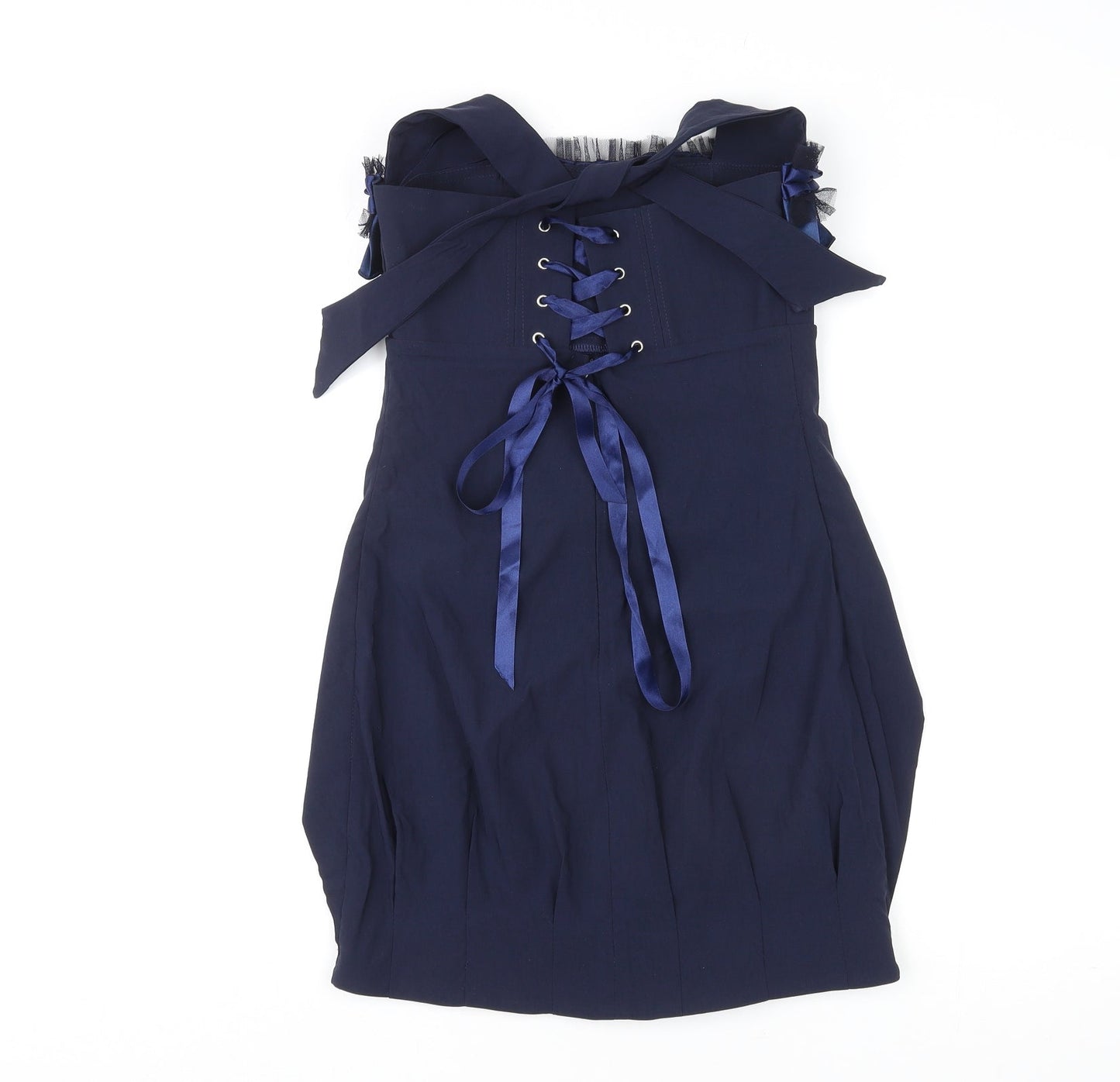 By Obi Womens Blue Polyester Mini Size 10 Square Neck Zip - Lace Up Back