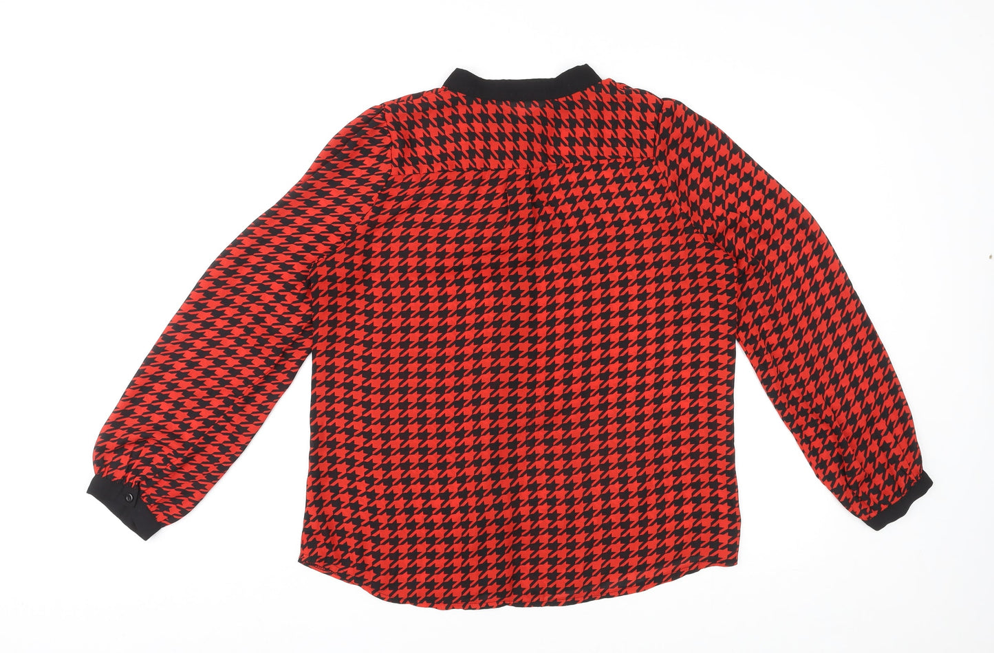 Le Ciel Womens Red Geometric Polyester Basic Button-Up Size L Round Neck