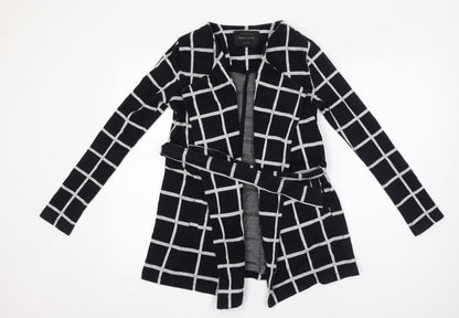 River Island Womens Black Check Cotton Jacket Coatigan Size 6 Tie