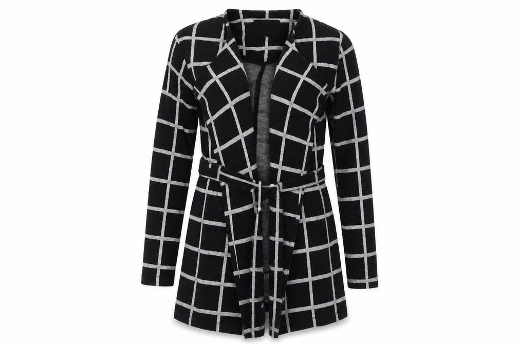 River Island Womens Black Check Cotton Jacket Coatigan Size 6 Tie