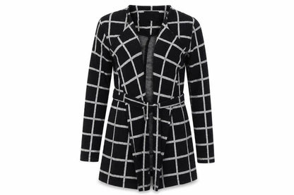 River Island Womens Black Check Cotton Jacket Coatigan Size 6 Tie