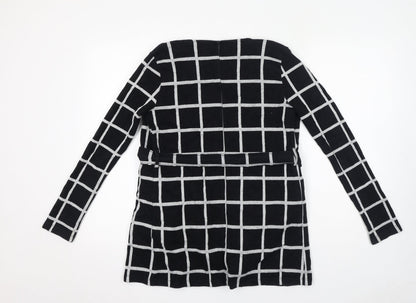 River Island Womens Black Check Cotton Jacket Coatigan Size 6 Tie
