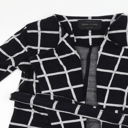 River Island Womens Black Check Cotton Jacket Coatigan Size 6 Tie