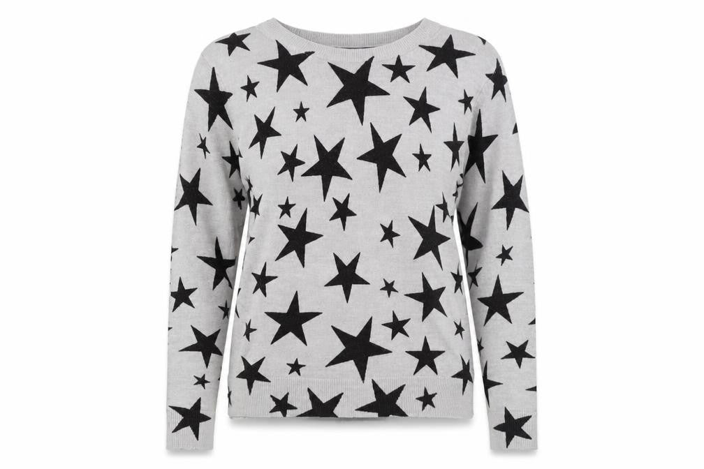 Marks & Spencer Womens Grey Crew Neck Geometric Acrylic Pullover Jumper Size 12 - Star pattern