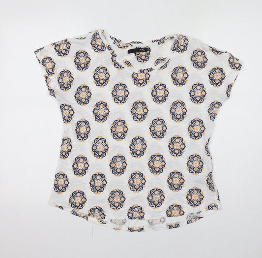 Max Jeans Womens White Geometric Cotton Basic T-Shirt Size M Round Neck