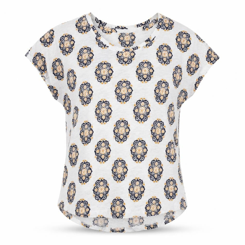 Max Jeans Womens White Geometric Cotton Basic T-Shirt Size M Round Neck