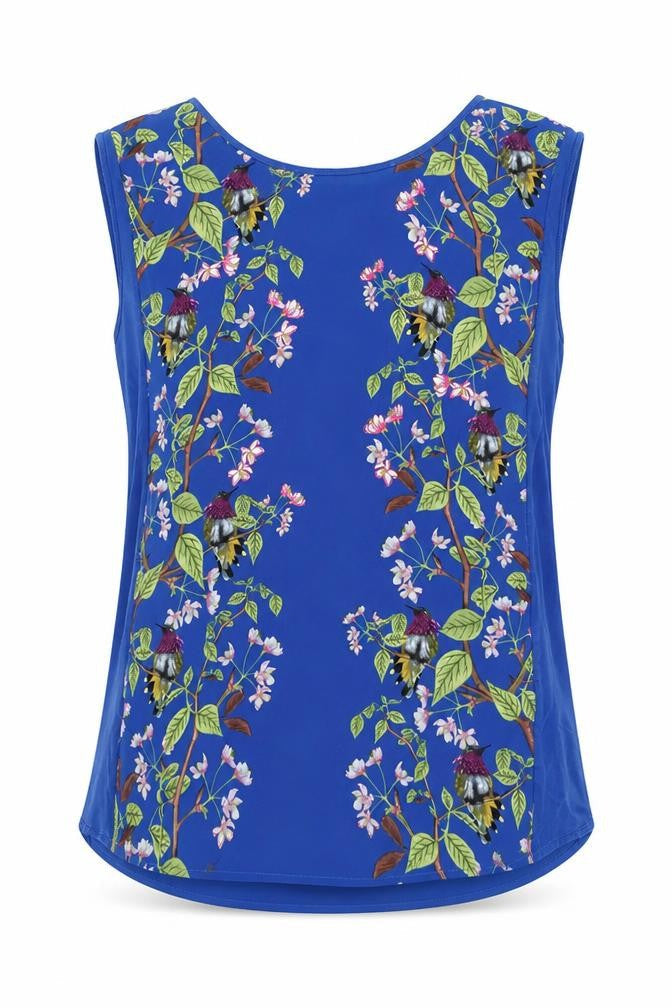Oasis Womens Blue Floral Polyester Basic Tank Size M Round Neck
