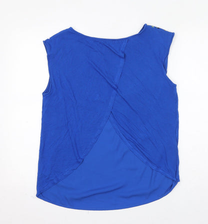 Oasis Womens Blue Floral Polyester Basic Tank Size M Round Neck