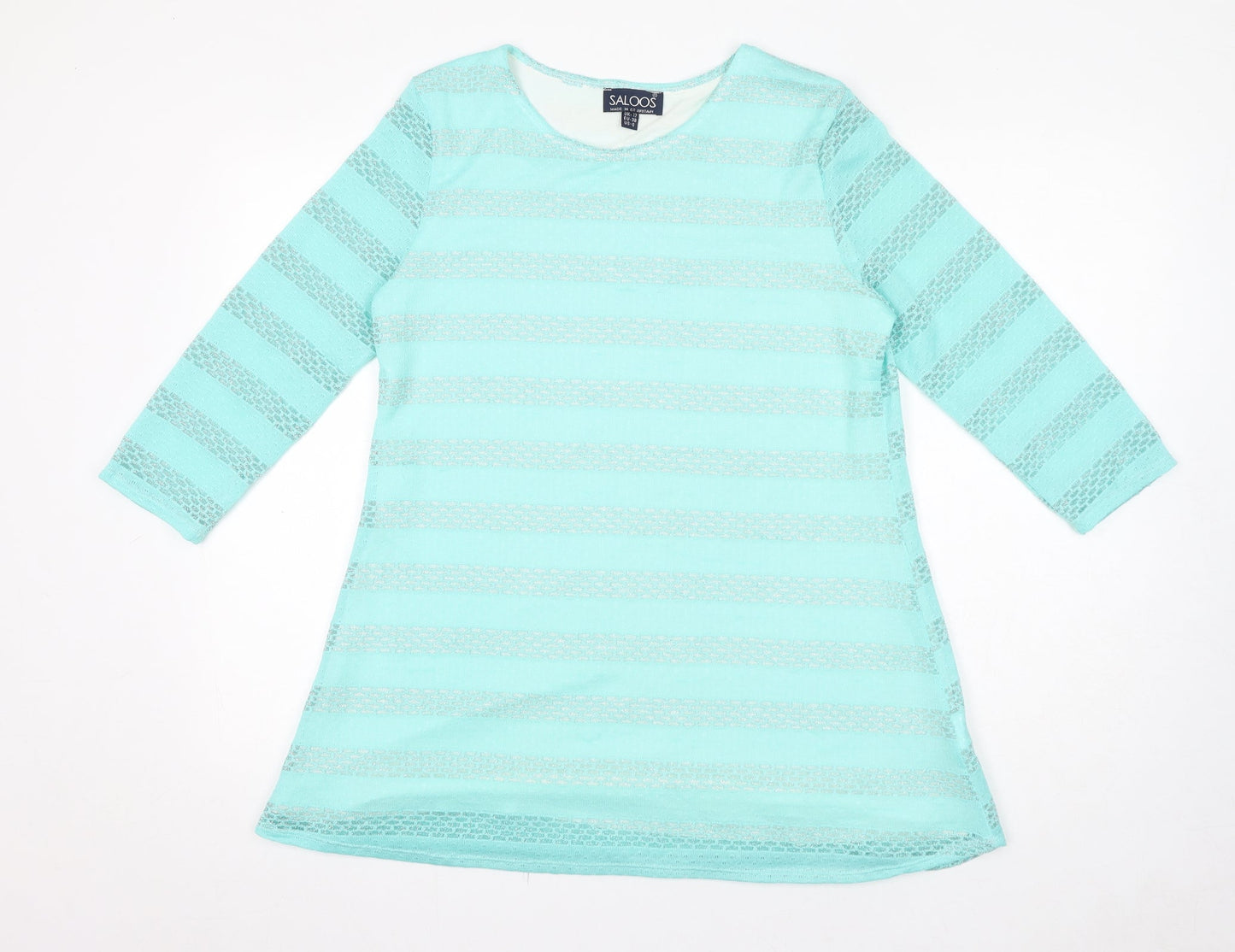 Saloos Womens Blue Striped Viscose Basic T-Shirt Size 12 Round Neck