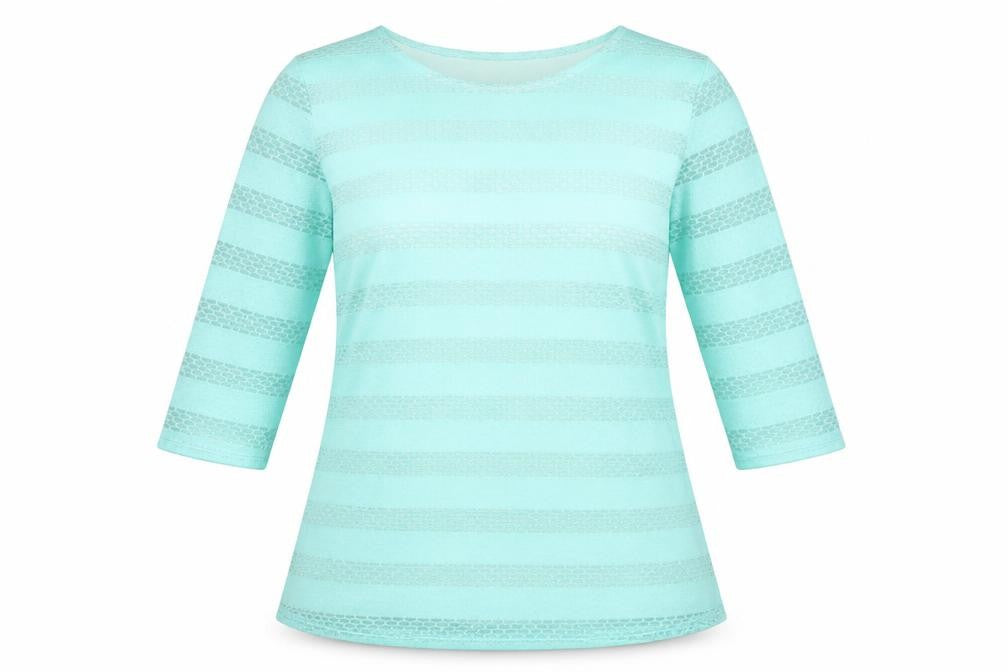 Saloos Womens Blue Striped Viscose Basic T-Shirt Size 12 Round Neck