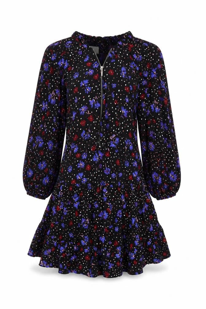 Monsoon Womens Black Floral Viscose A-Line Size S V-Neck Pullover