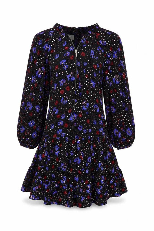 Monsoon Womens Black Floral Viscose A-Line Size S V-Neck Pullover