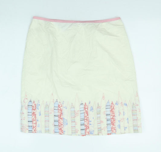 Mix Nouveau Womens Ivory Geometric Cotton A-Line Skirt Size 12 Zip