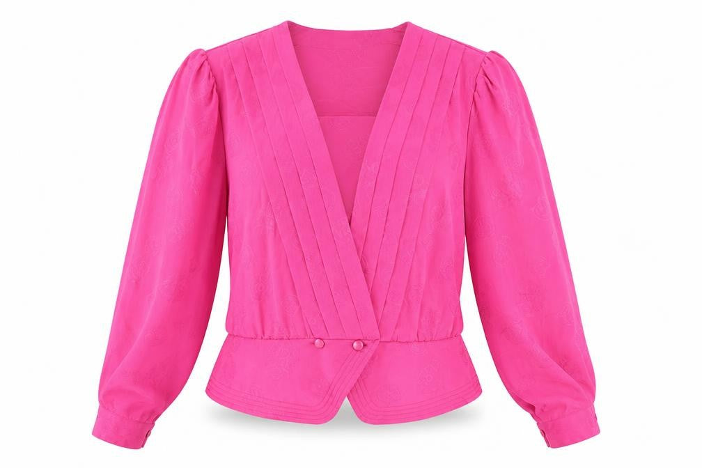 Frankenwelder Womens Pink Geometric Polyester Basic Blouse Size 14 V-Neck