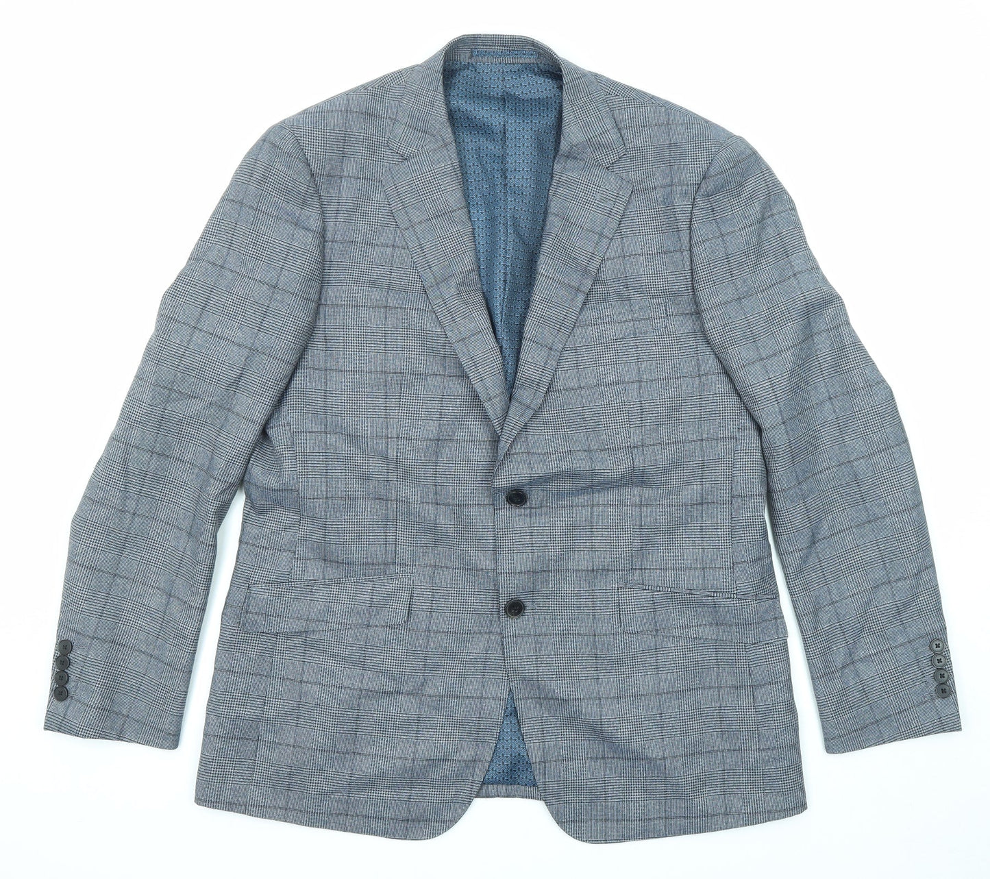 Skopes Mens Blue Plaid Polyester Jacket Suit Jacket Size 42 Regular
