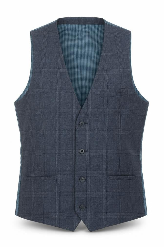 Onesix5ive Mens Blue Plaid Wool Jacket Suit Waistcoat Size 38 Regular