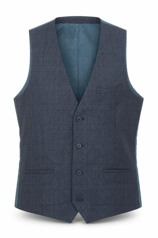 ONESIX5IVE5ive Mens Blue Plaid Wool Jacket Suit Waistcoat Size 38 Regular