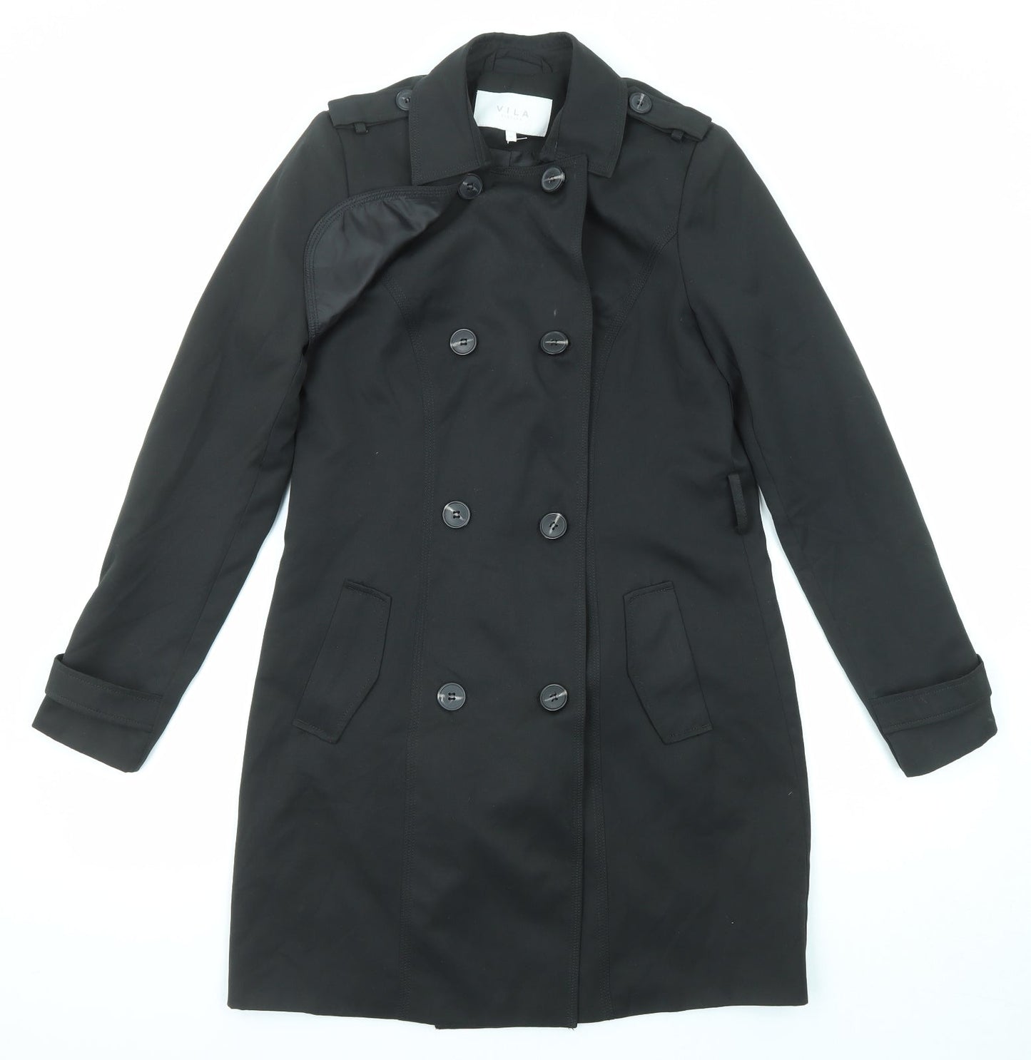 VILA Womens Black Pea Coat Coat Size XS Button