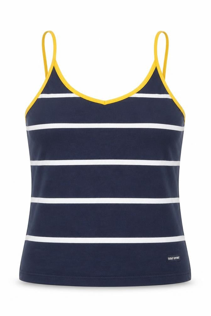 Golf Sport Womens Blue Striped Cotton Basic Tank Size L V-Neck