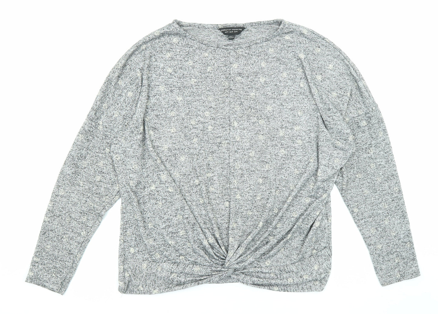 Dorothy Perkins Womens Grey Geometric Polyester Basic Blouse Size M Round Neck - Twist Detail