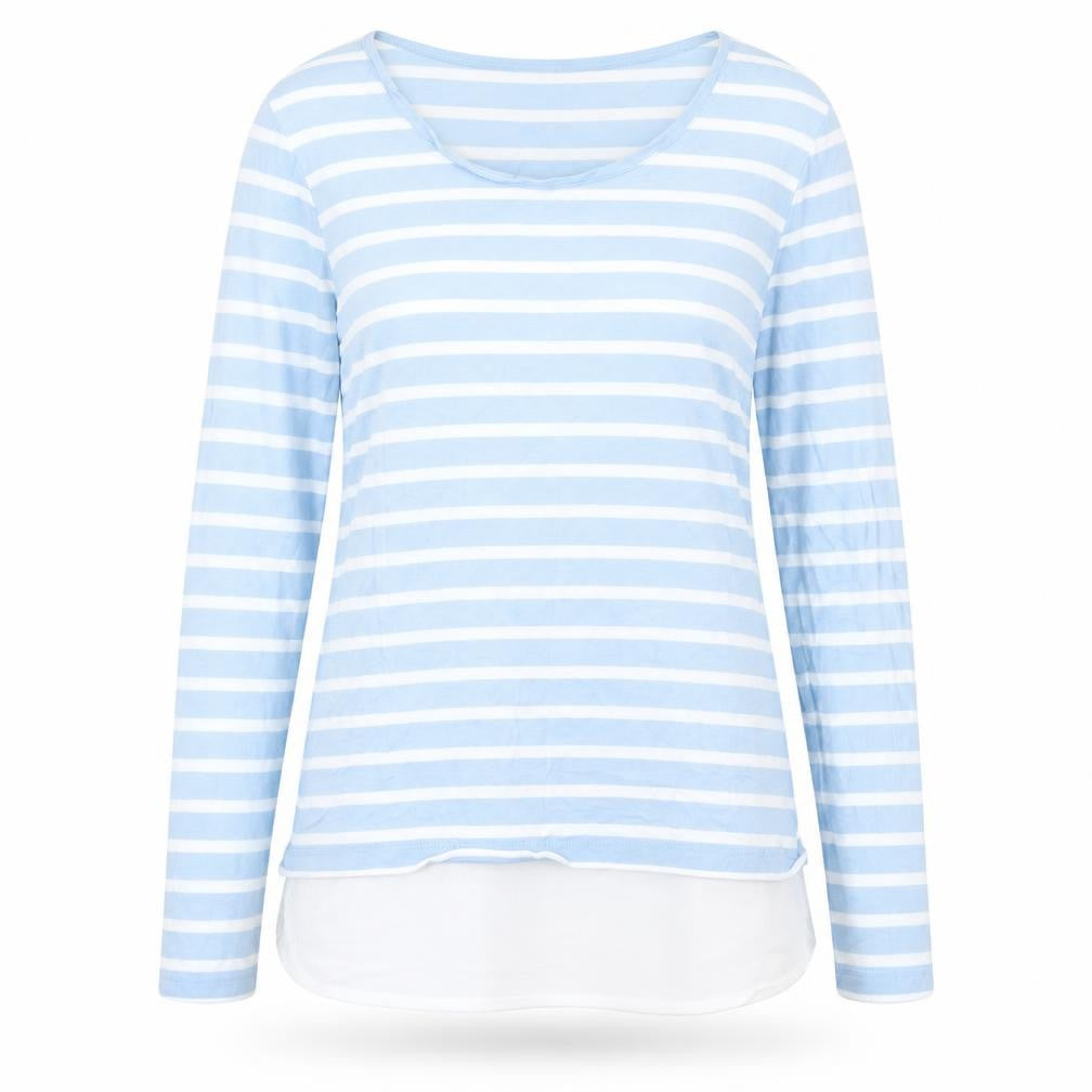 TOM TAILOR Womens Blue Striped Cotton Basic T-Shirt Size XS Round Neck